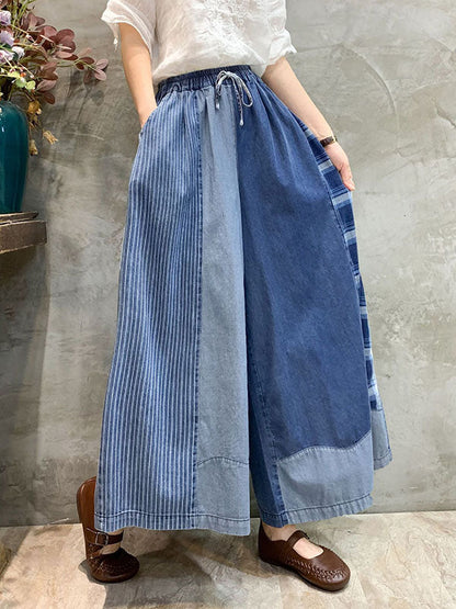 Wide Leg Split-Joint Striped Casual Pants Bottoms Jean Pants Bottoms