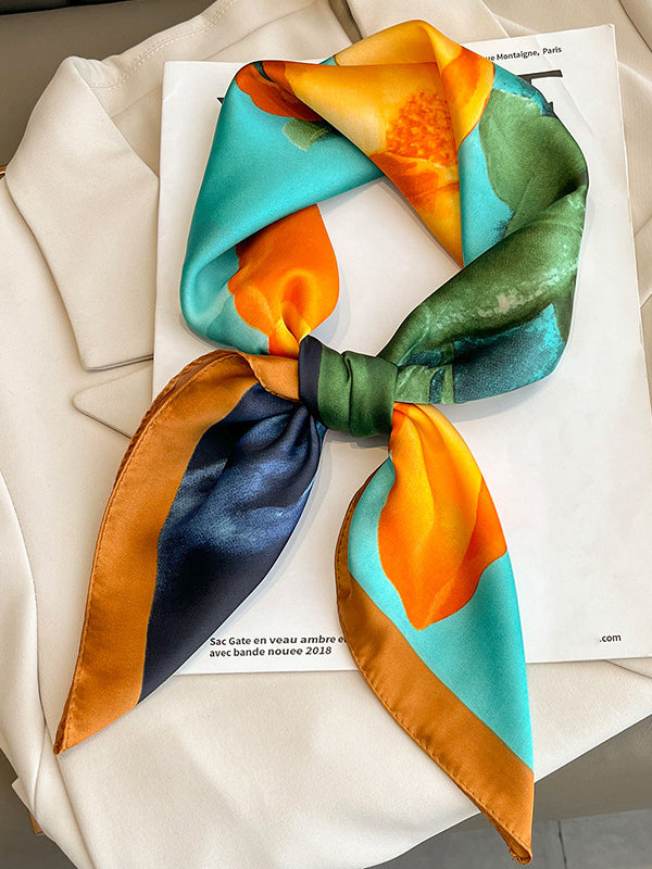 Square Floral Printed Scarfs&Hats GREEN One_size