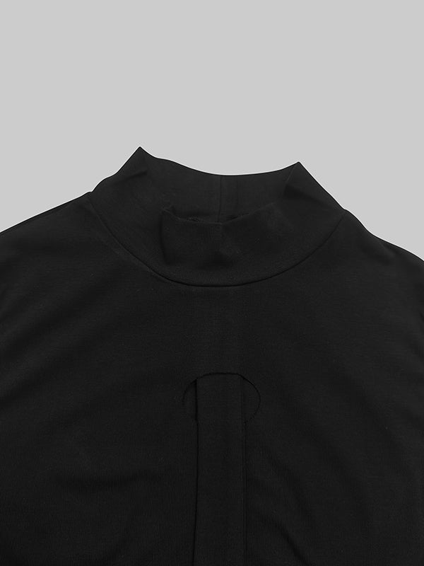 Robe longue moulante sans manches, plissée, couleur unie, à col montant et à fentes 