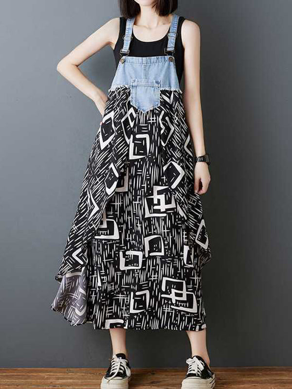 Lockeres Maxikleid in Übergröße mit Blumendruck und Taschen, geteiltem Spaghetti-Ausschnitt und Hosenträgerkleid 