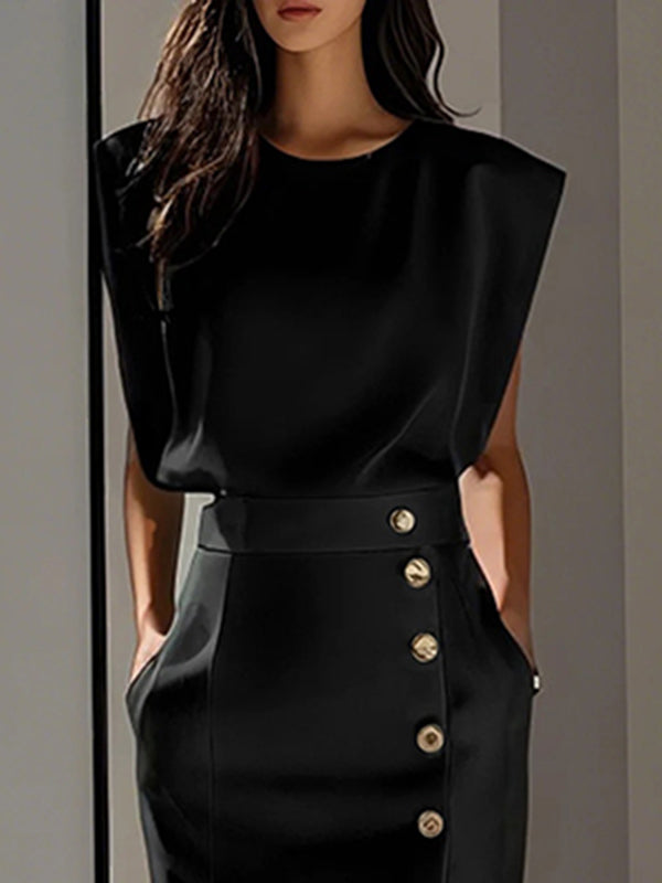 Lockere, einfarbige T-Shirts mit geteiltem Rundhalsausschnitt 