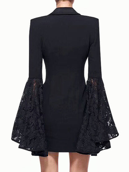 Flared Sleeves Long Sleeves Asymmetric Buttoned Solid Color Split-Joint Notched Collar Blazer Outerwear