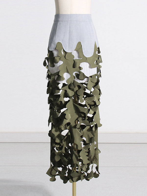 Jupe taille haute ample asymétrique fendue avec fermeture éclair latérale 