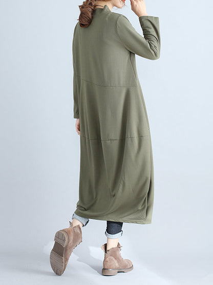 Casual Loose Plus Size Solid Color Hooded Midi Dresses