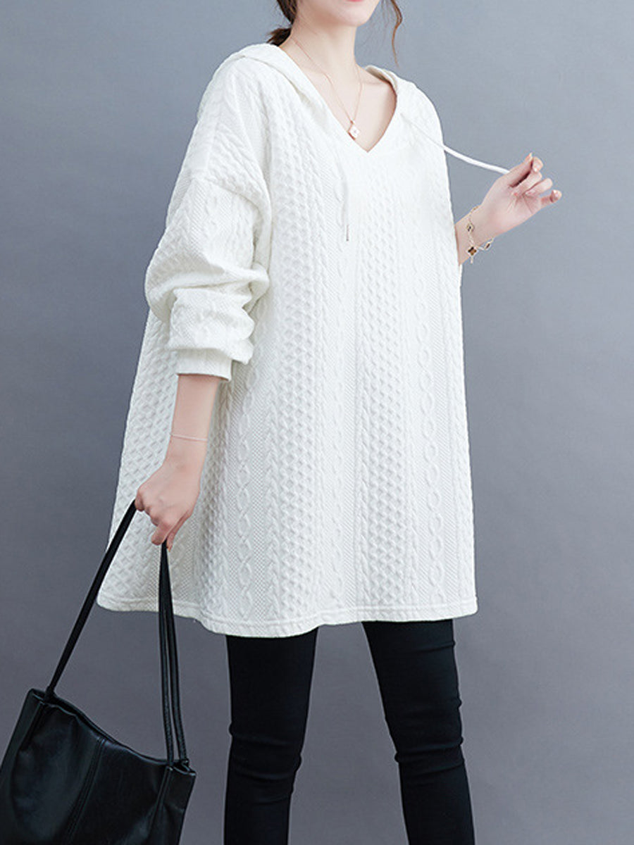 Solid Color Drawstring Loose Long Sleeves Hooded Hoodies Tops
