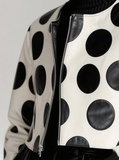Zipper Split-Joint Polka-Dot Long Sleeves Round-neck Jackets&Coats