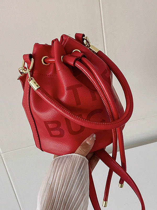 Drawstring Letter Print Crossbody Bags Handbags red One_size
