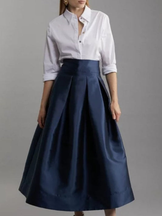 A-Line High Waisted Pleated Solid Color Zipper Skirts Bottoms