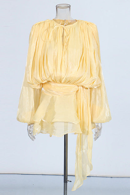 Beryl Pleated Ruffle Hem Mini Dress