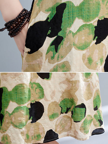 Robe longue ample sans manches à imprimé fendu et col rond 