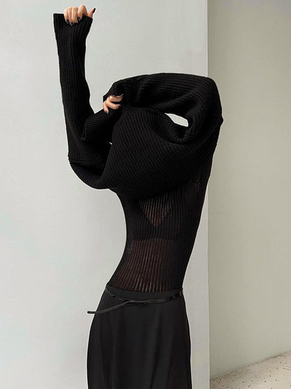 Langärmlige, schmale, durchsichtige T-Shirts mit geteiltem Rundhalsausschnitt 