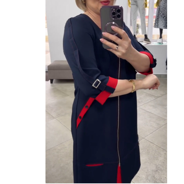 Side zip crew neck long dress