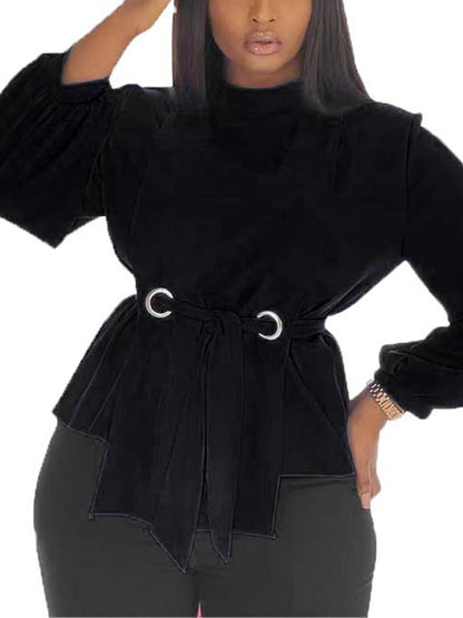 Loose Wrap Bandage Hollow Solid Color Split-Joint Blouses&Shirts Tops