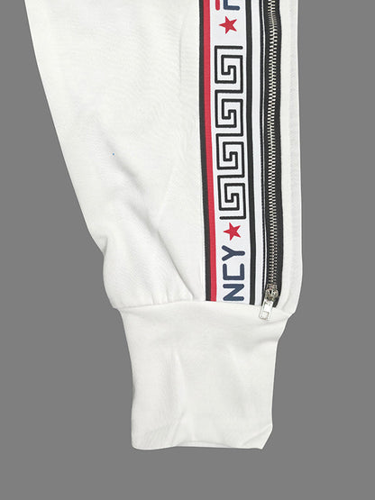 Long Sleeves Letter Print Split-Side Zipper Hooded Jackets+Pants Two Pieces Set