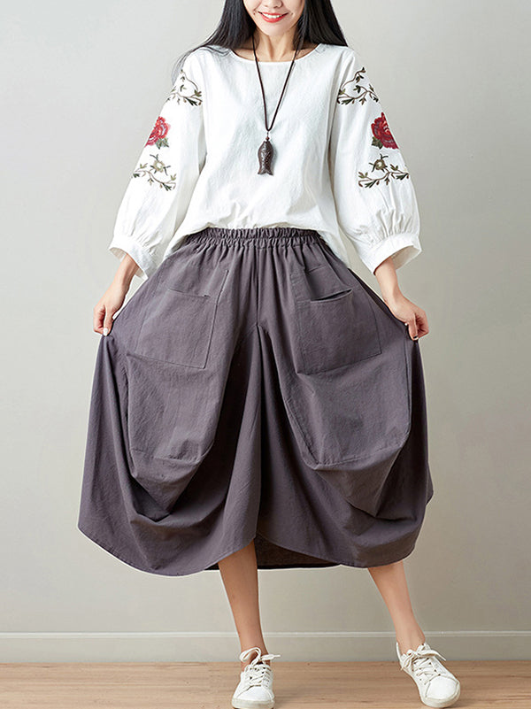 Artistic Retro Ramie Cotton 6 Colors Loose Irregular Elasticity Skirt