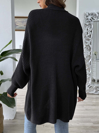 Solid Color Ribbed Loose Long Sleeves Stand Collar Cardigan Tops