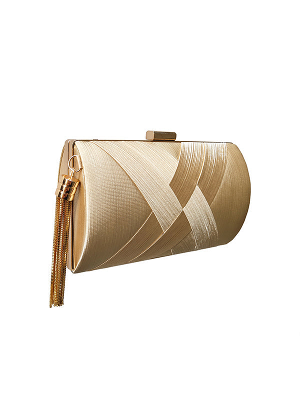 Sacs à main de banquet à pompons de couleur contrastée avec chaînes 