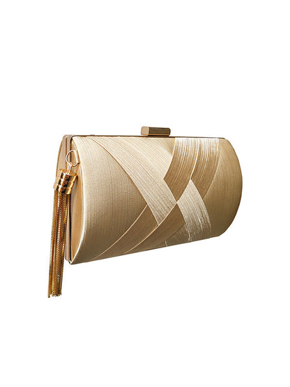 Sacs à main de banquet à pompons de couleur contrastée avec chaînes 