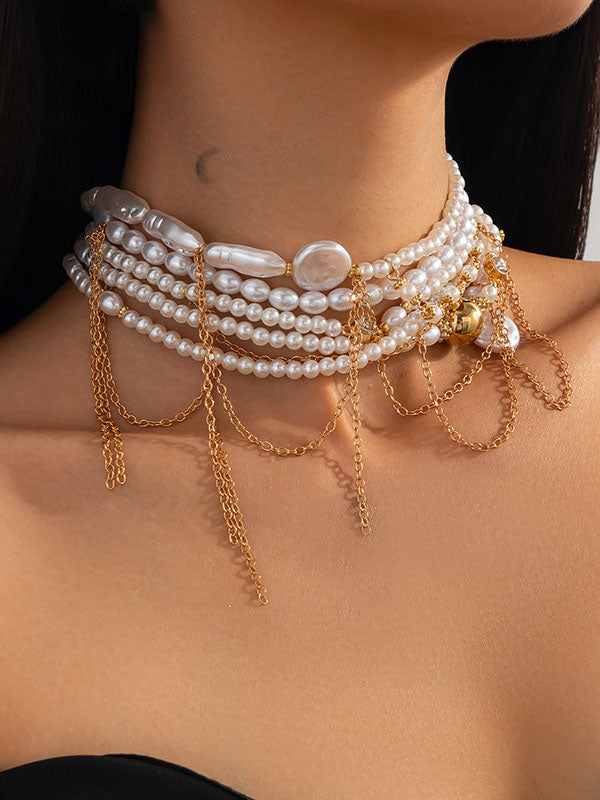 Geometric Layered Tasseled Necklaces Accessories