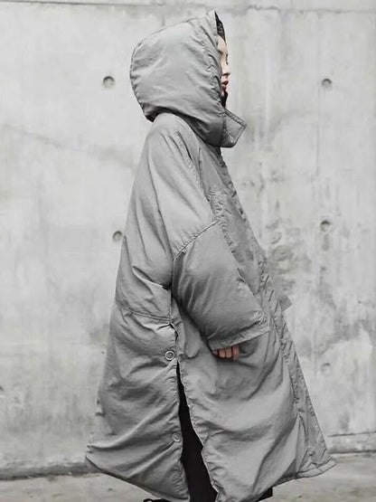 Super Loose Quilted Split-side With-hat Outwear Outerwear Long Coat