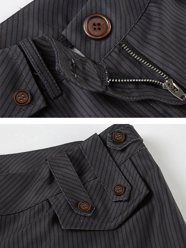 Flared Pants Loose Buttoned Striped Suit Pants Trousers