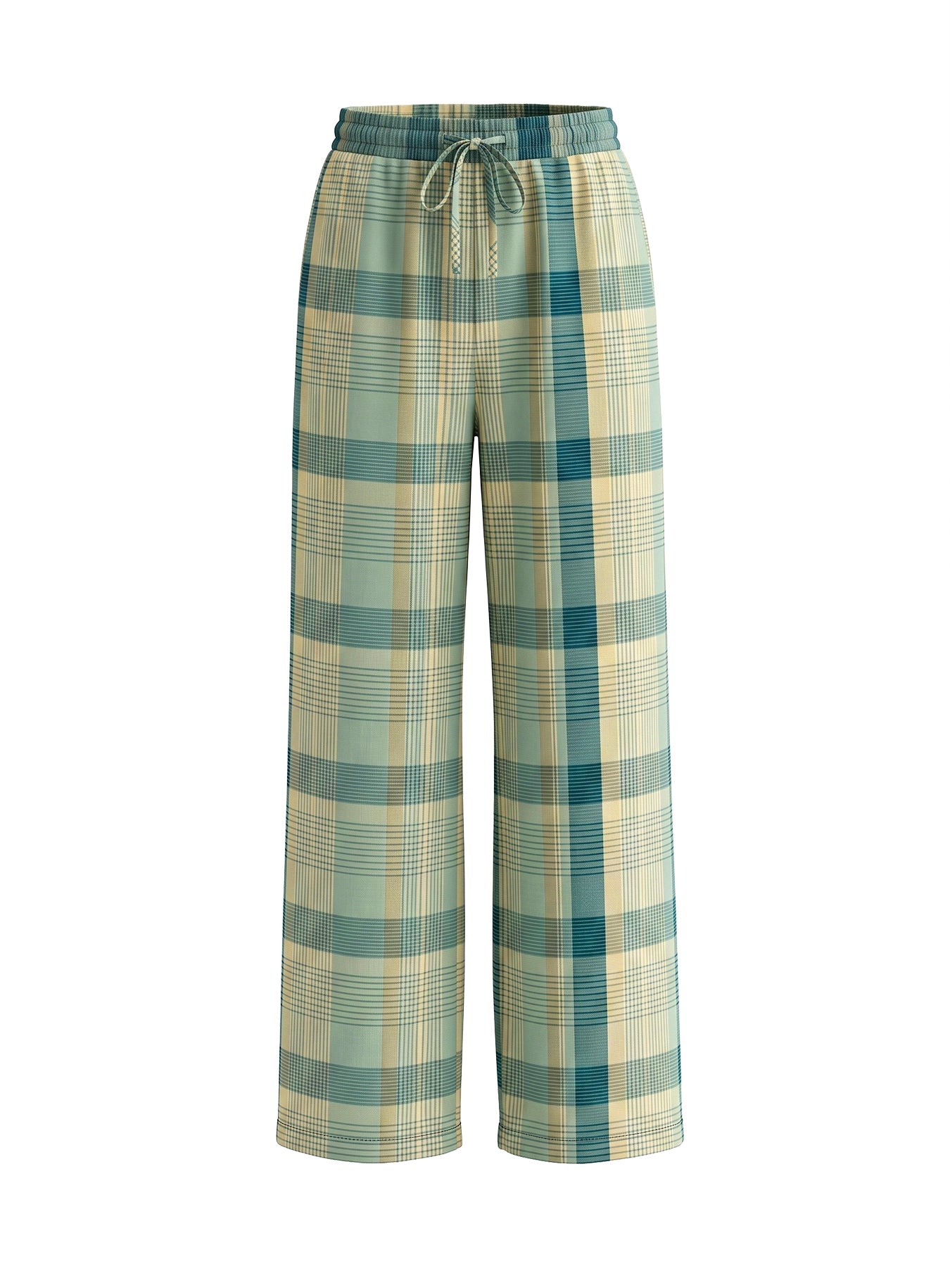 Pockets Plaid Contrast Color Wide Leg Loose Trousers Pants