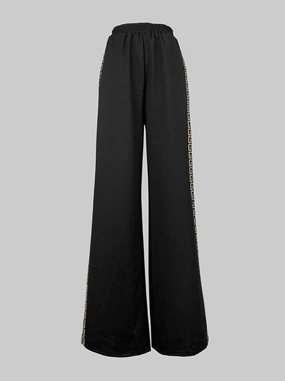 Loose Printed Solid Color Casual Pants Bottoms Trousers