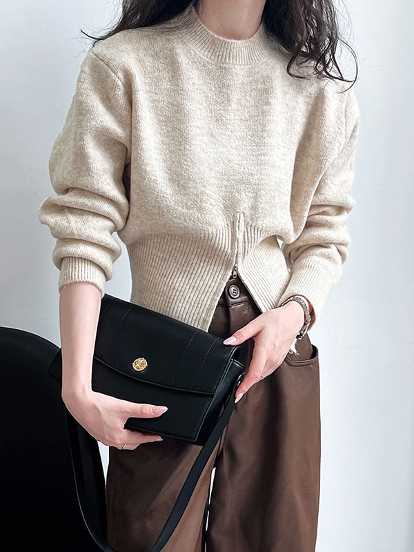 Lange Ärmel, locker, einfarbig, mit Reißverschluss, Stehkragen, Pullover, Oberteile 