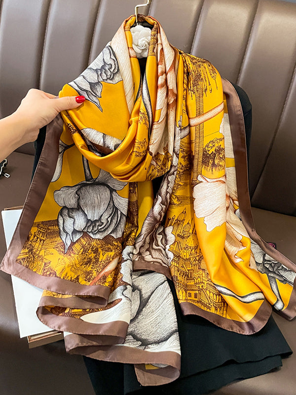 Floral Printed Sun Protection Shawl&Scarf YELLOW One_size