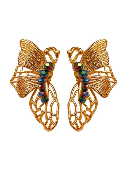 Butterfly Shape Rhine Stones Drop Earrings