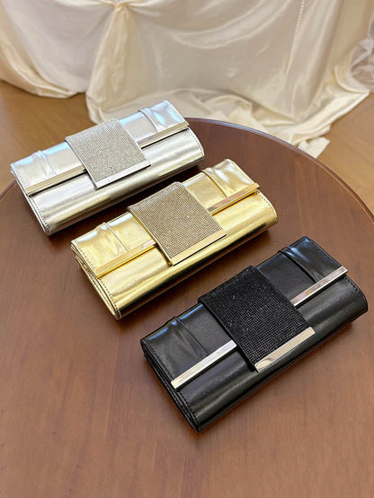 Solid Color Rhinestone Geometric Chains Handbags