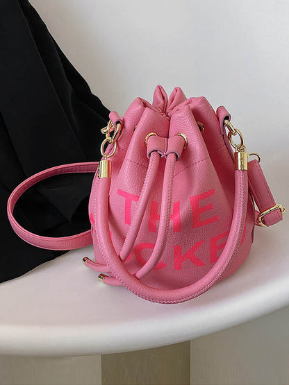 Drawstring Letter Print Crossbody Bags Handbags FUCHSIA One_size