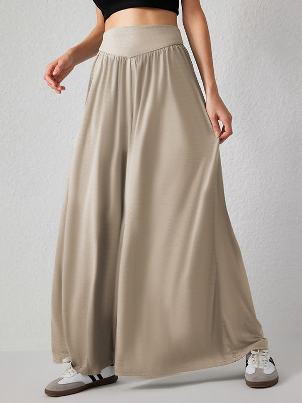 High Waisted Loose Pleated Pockets Solid Color Split-Joint Pants Trousers