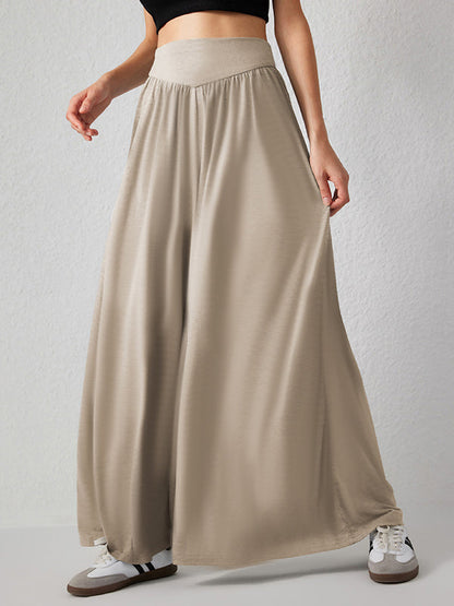 High Waisted Loose Pleated Pockets Solid Color Split-Joint Pants Trousers