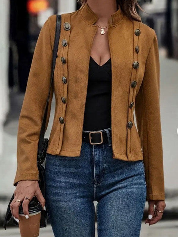 Vêtements d'extérieur amples à manches longues, boutonnés et à col montant fendu 