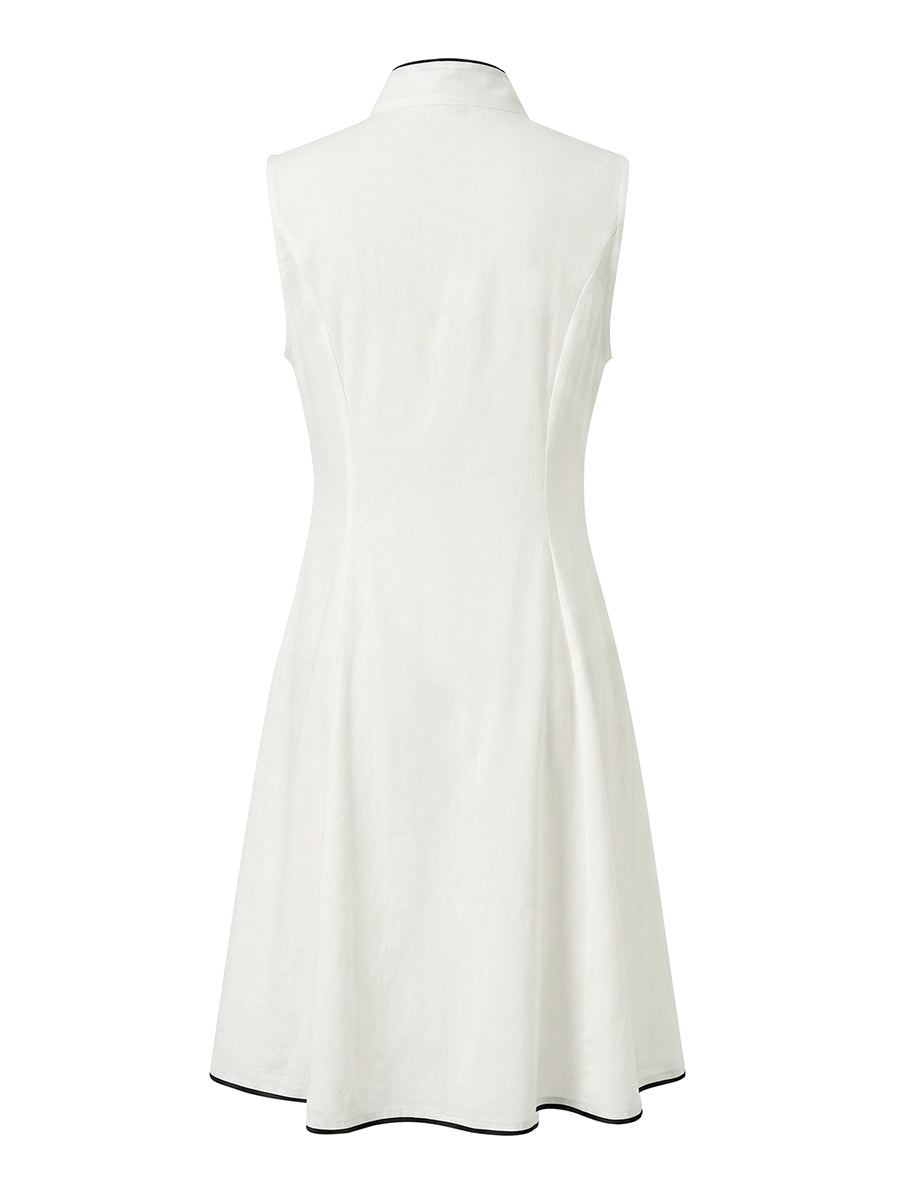 A-Line High Waisted Pockets Solid Color Zipper Stand Collar Midi Dresses