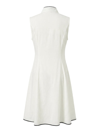 A-Line High Waisted Pockets Solid Color Zipper Stand Collar Midi Dresses