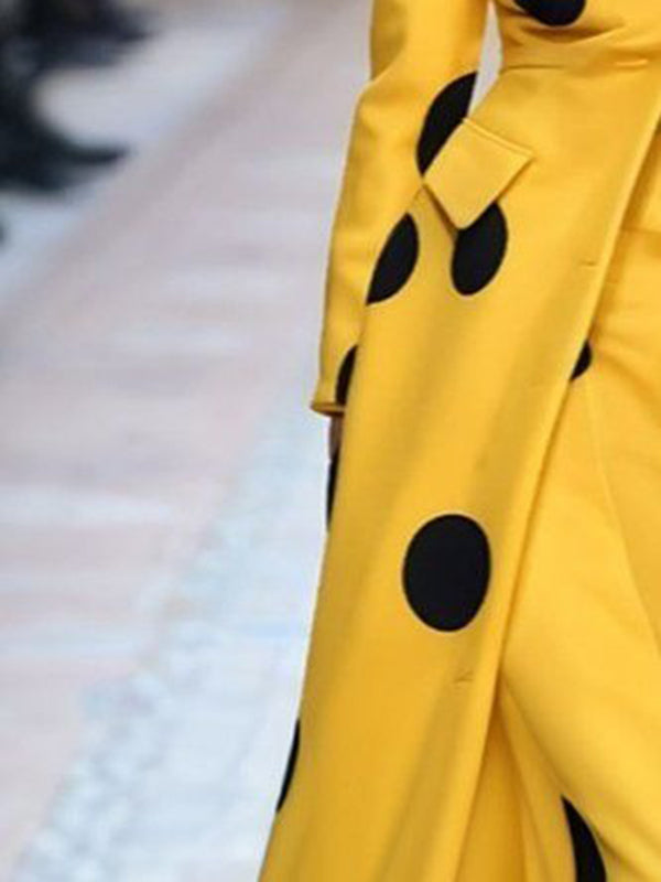 Long Sleeves Loose Polka-Dot Split-Joint Lapel Woolen Coat