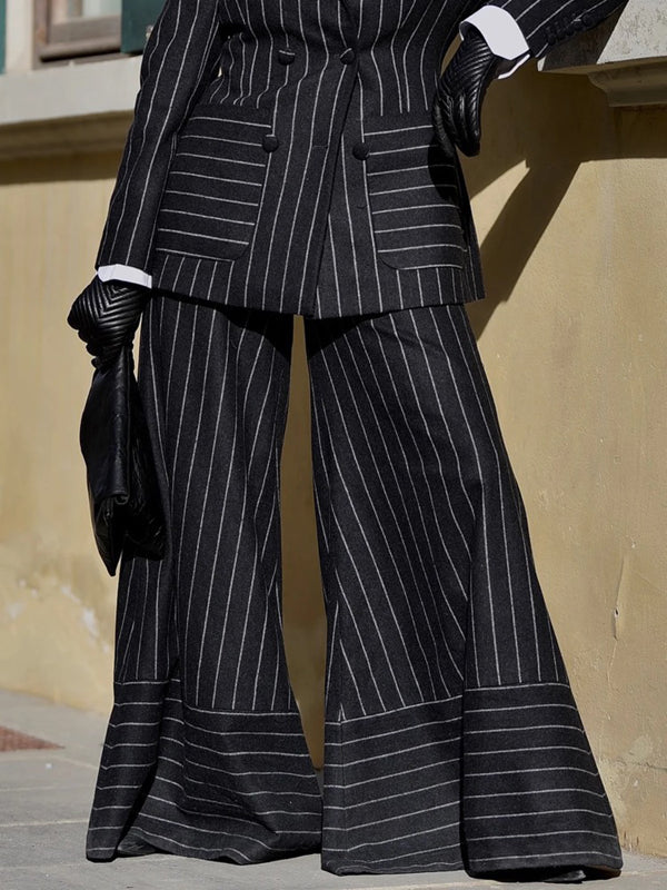 Loose Wide Leg Contrast Color Pockets Striped Pants Trousers