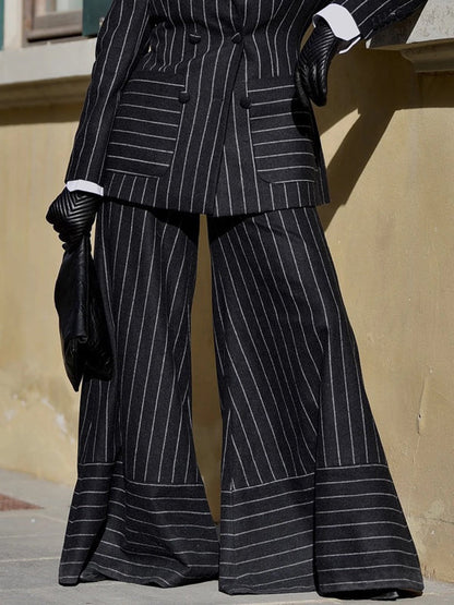 Loose Wide Leg Contrast Color Pockets Striped Pants Trousers