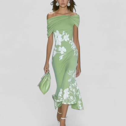 Sania | Women's Floral Off-Shoulder Ruffle Hem Midi Dress