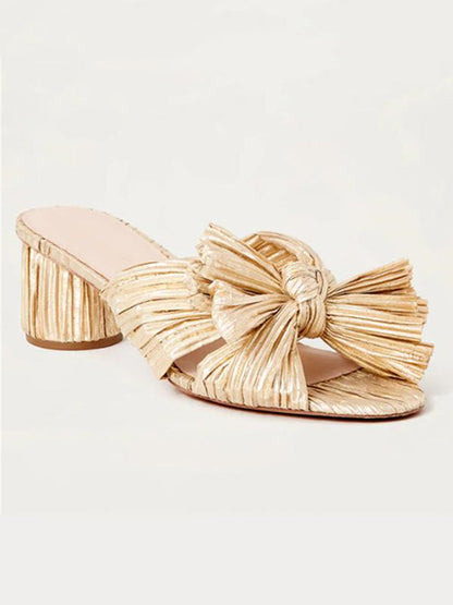 Hollow Peep Toe Pleated Shiny Pumps Sandals Slippers