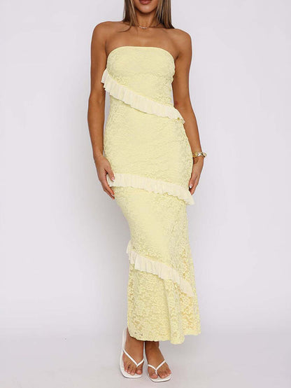 A-Line Bodycon Ruffled Solid Color Split-Joint Tube Midi Dresses