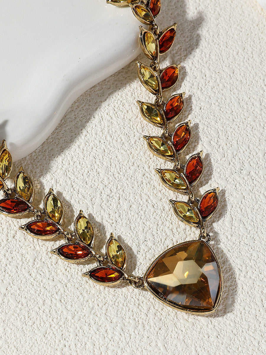 Chains Leaves Shape Rhine Stones Necklaces Accessories