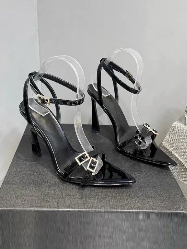 Belt Buckle Open Toe Split-Joint Pumps Sandals BLACK
