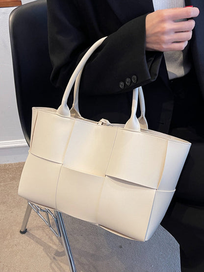 Solid Color Split-Joint Woven Shoulder Bags Handbags