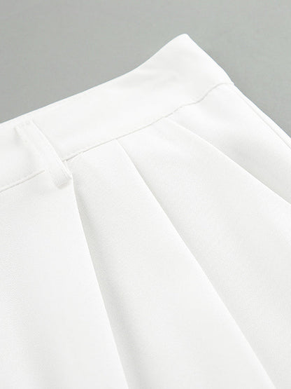 High Waisted Loose No Belt Pleated Pockets Solid Color Suit Pants Trousers