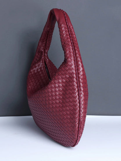 Geometric Solid Color Split-Joint Woven Zipper Bags Handbags