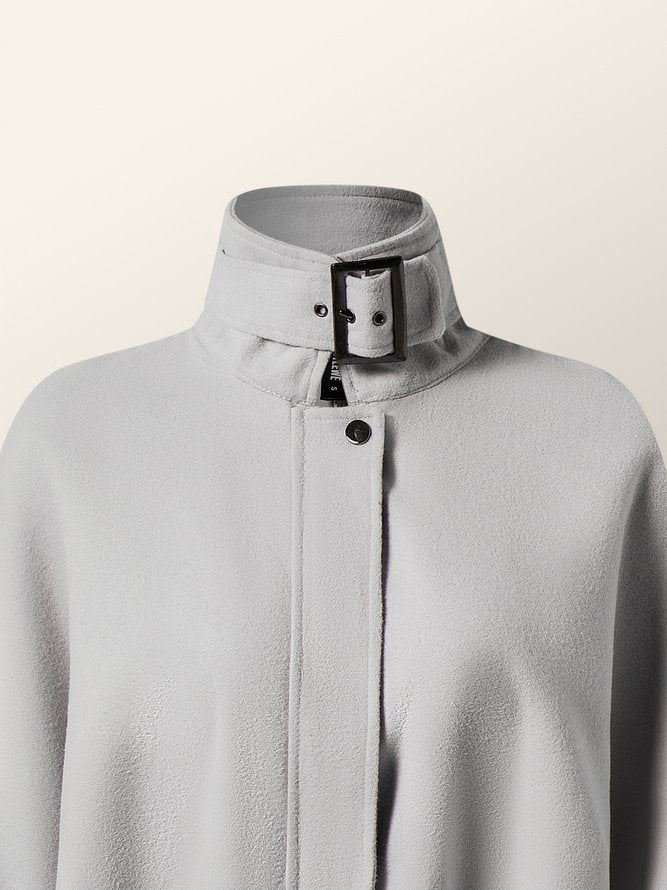 Casual High-Low Loose Solid Color Stand Collar Cape Jackets