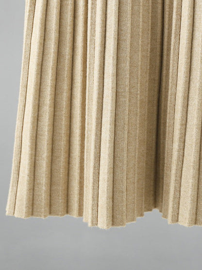 Stylish Long Sleeves High Waisted Pleated Solid Color Half Turtleneck Sweater Dresses